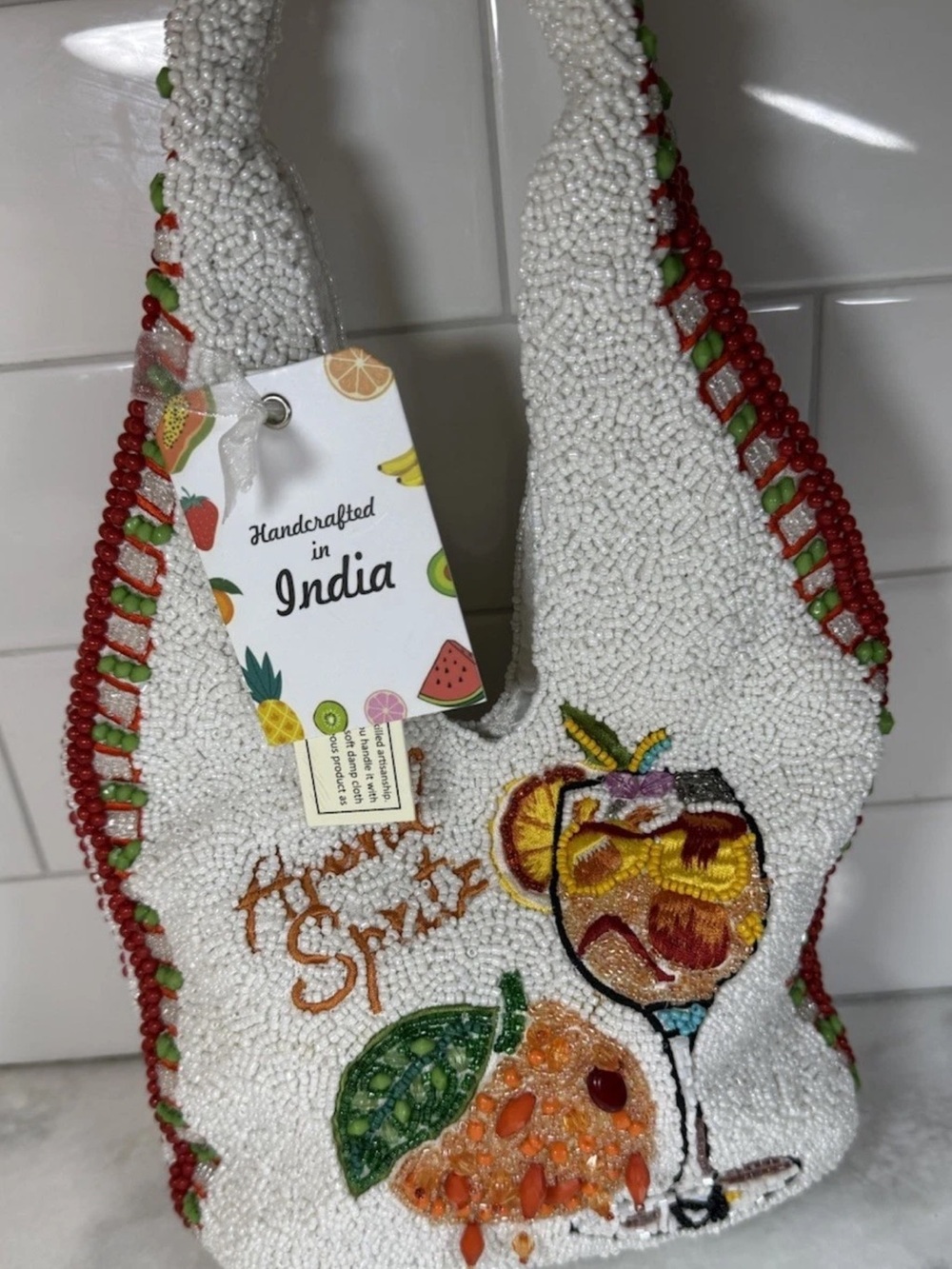 Aperol Spritz Cocktail Beaded Bag Viral TikTok New Release Handcrafted in India - Picture 2 of 5